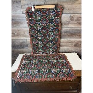 Vintage Tapestry Woven Fringed Placemats Cottagecore Boho Table Decor Set
